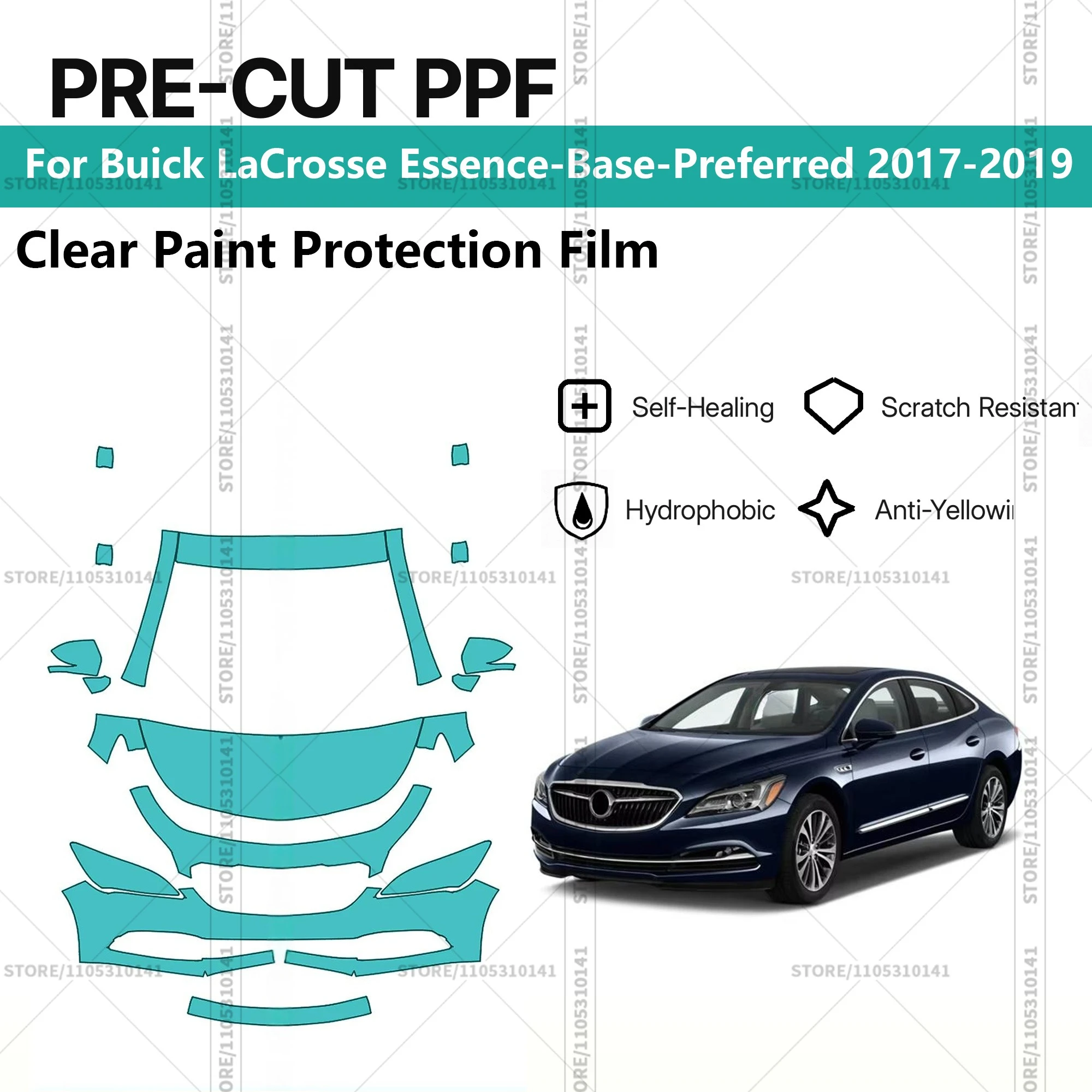 

Для Buick LaCrosse Essence-Base-Preferred 2017-2019: Предварительно вырезанная прозрачная защитная пленка PPF для автомобиля