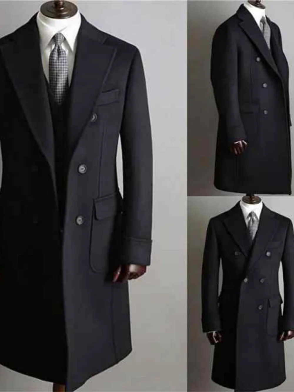 Business Men Long Coat Formal Notched Lapel  Wool Blends Overcoat Double Breasted Silm Fit Man Suits Customized