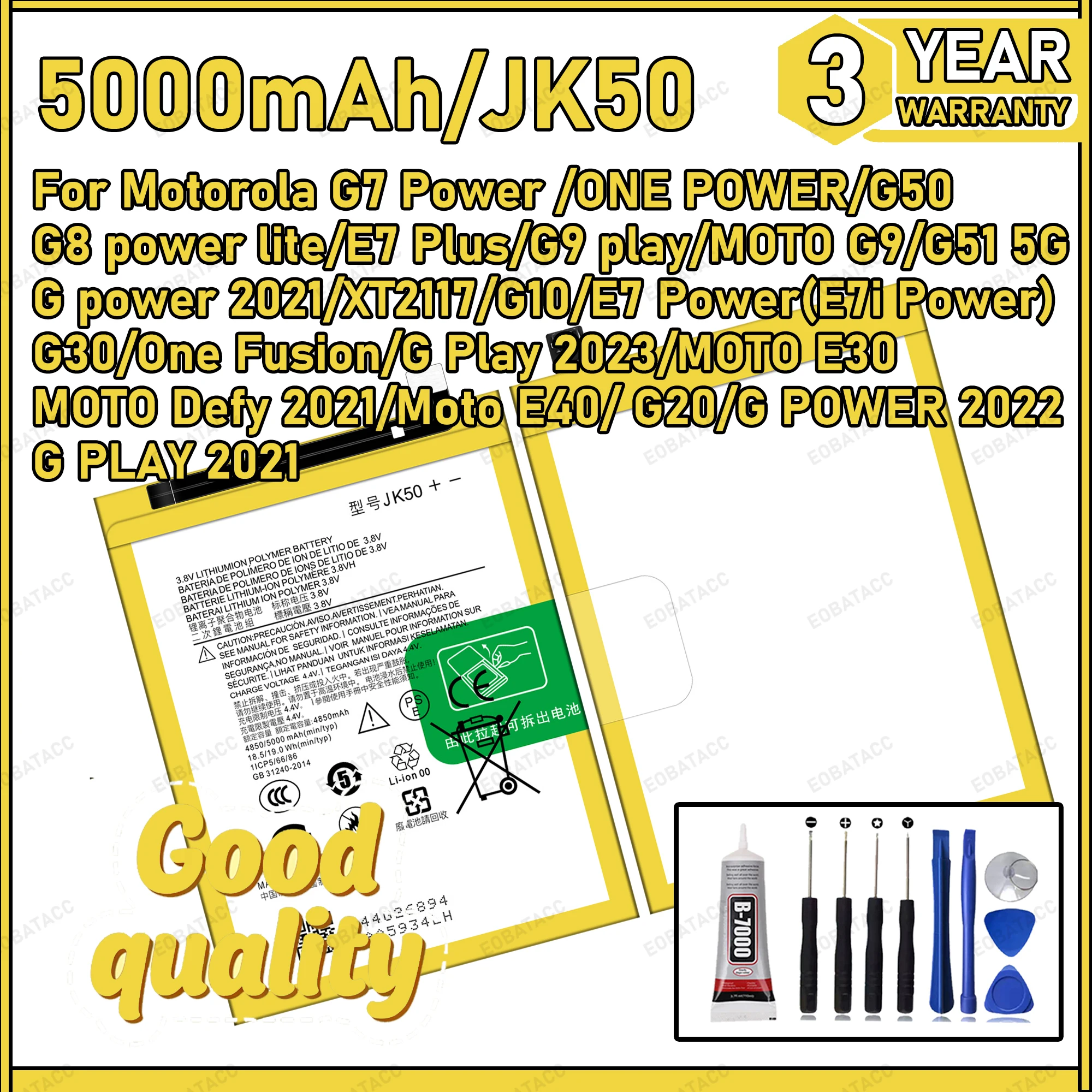 

100% New Zero Cycle JK50 Phone Replacement Battery For Motorola moto G7 Power/G50/G20/G10/E7 Power Batteries Bateria