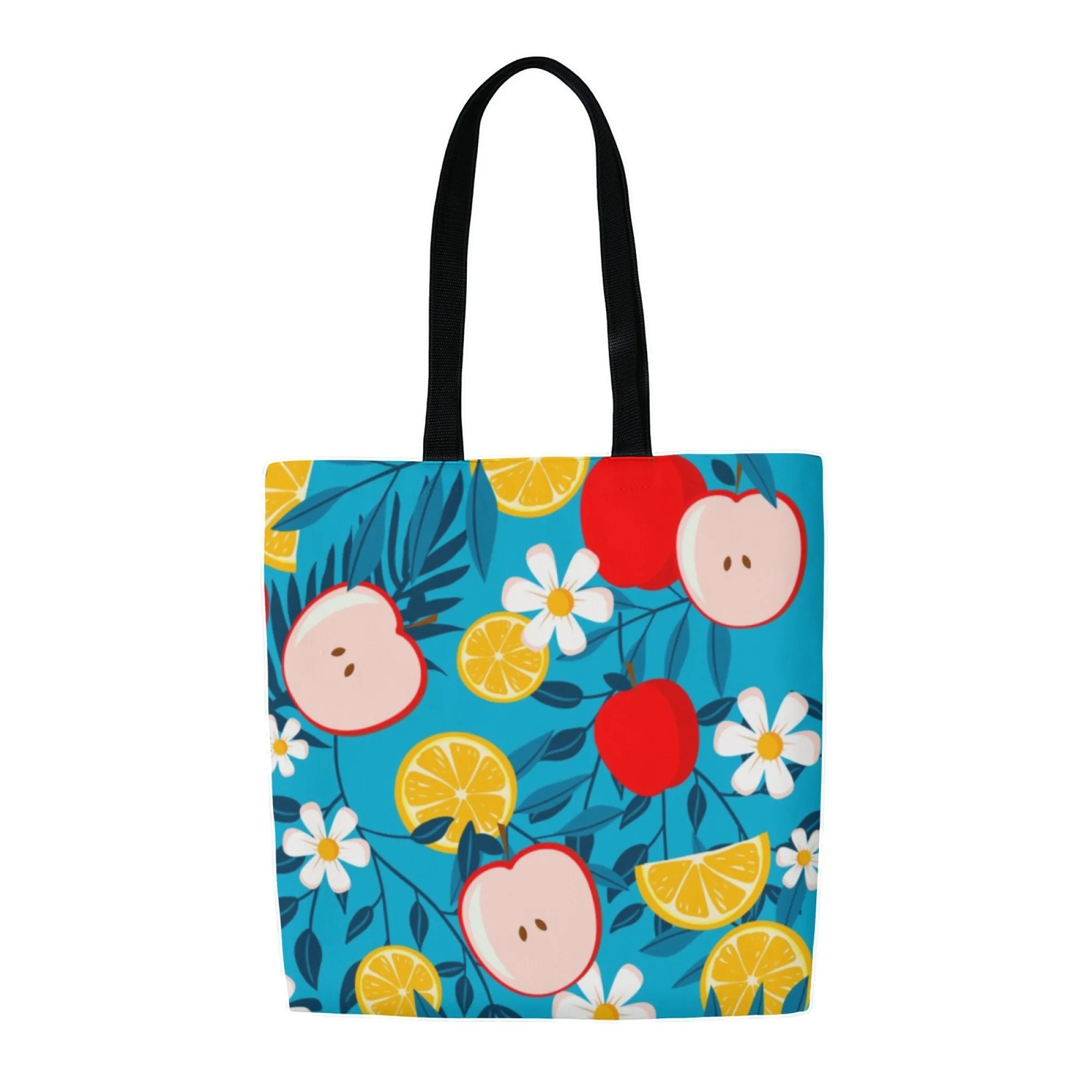 حقيبة تسوق قماشية من قماش التفاح والليمون الأزرق، حقيبة تسوق صيفية طازجة قابلة لإعادة الاستخدام للنساء مثالية لرحلات السوق اليومية