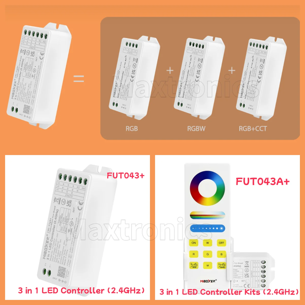FUT043+ FUT043A+ Комплекты MiBoxer Контроллер светодиодных лент 3 в 1 RGB RGBW RGBCCT DC12-24V Умная система управления светодиодом 2,4 ГГц WiFi APP