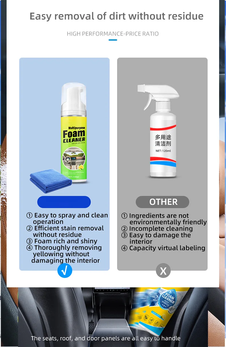 150ML Mehrzweck-Schaumreiniger-Spray Lederreinigung Haushalt Autoinnenreiniger für Fahrzeugpflege Weiße-Schuhe-Wäsche – Detail 3