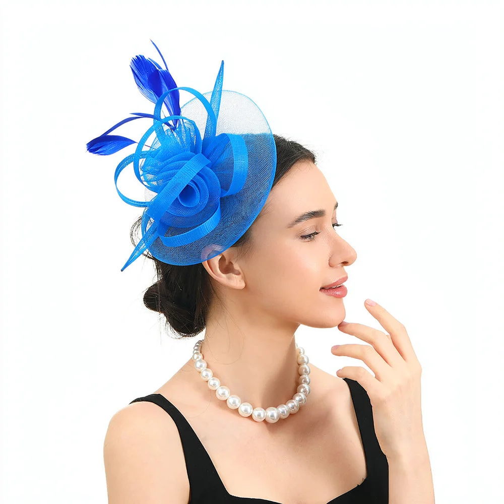 Classic Vintage Mesh Feather Headpiece Elegant Bridal Veil Fascinator For Wedding Church Tea Party Hair Decoration
