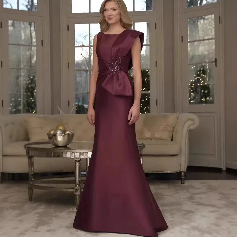 Abito da sera a sirena QMANSHA Couture verde smeraldo in raso per donna, con dettagli a fiocco e perline, maniche a cappuccio, abito formale con strascico