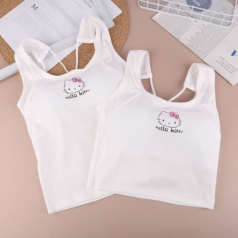 Sanrio Fashion Clothing Hello Kitty 2000 Top con imbottitura per il seno Cute Top Girl Summer Cool Cropped Top White Sexy reggicalze Girl Gif