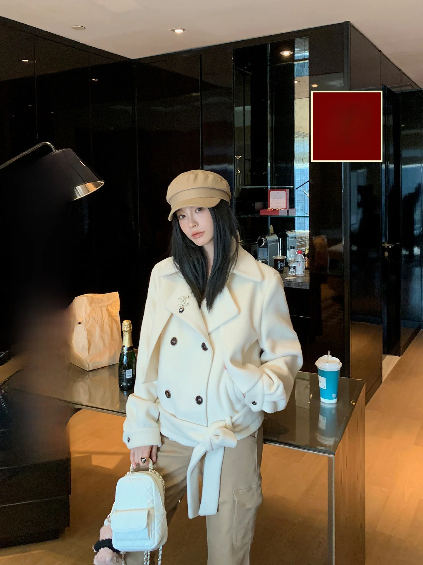 

LIONE Autumn Fre Narrative Многофункциональное шерстяное пальто с большим воротником и поясом из полиэстера и вискозного волокна Long Sve с двойной пуговицей