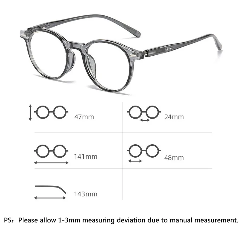 Gafas de lectura TR90 redondas con bloqueo de luz azul para hombre y mujer, lentes graduadas cómodas, montura para lectores presbicia