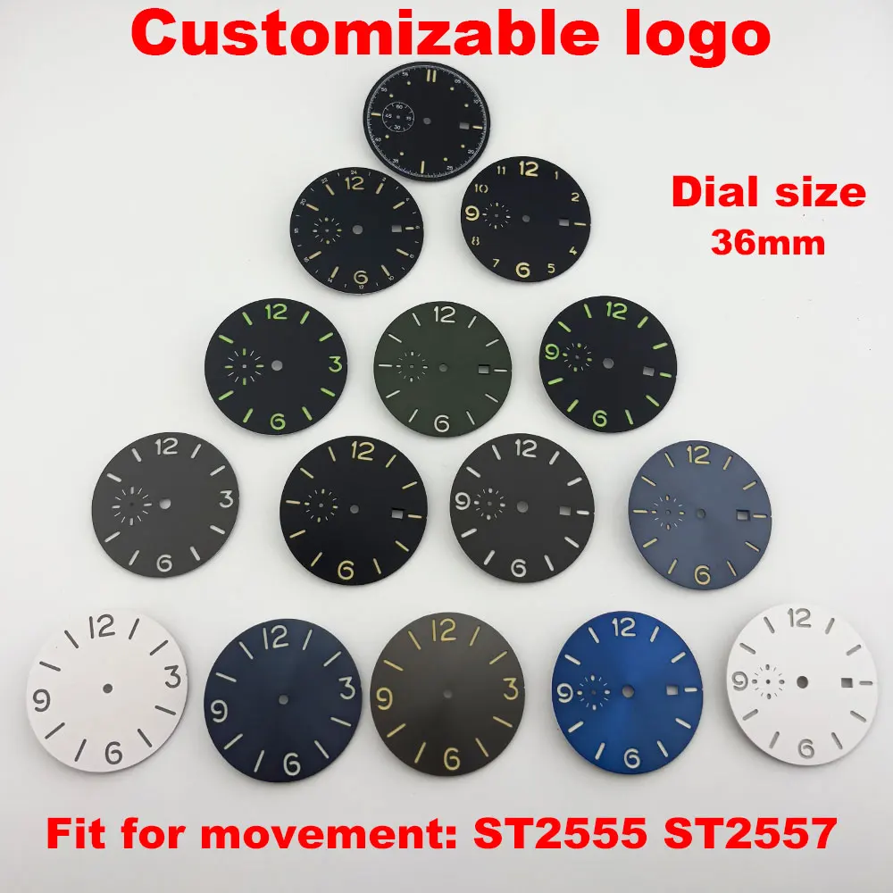 Sandwich Dial 36mm High-Quality C3 Night Light Suitable for St2555 St2557 Automatic Movement Customizable Logo and Text