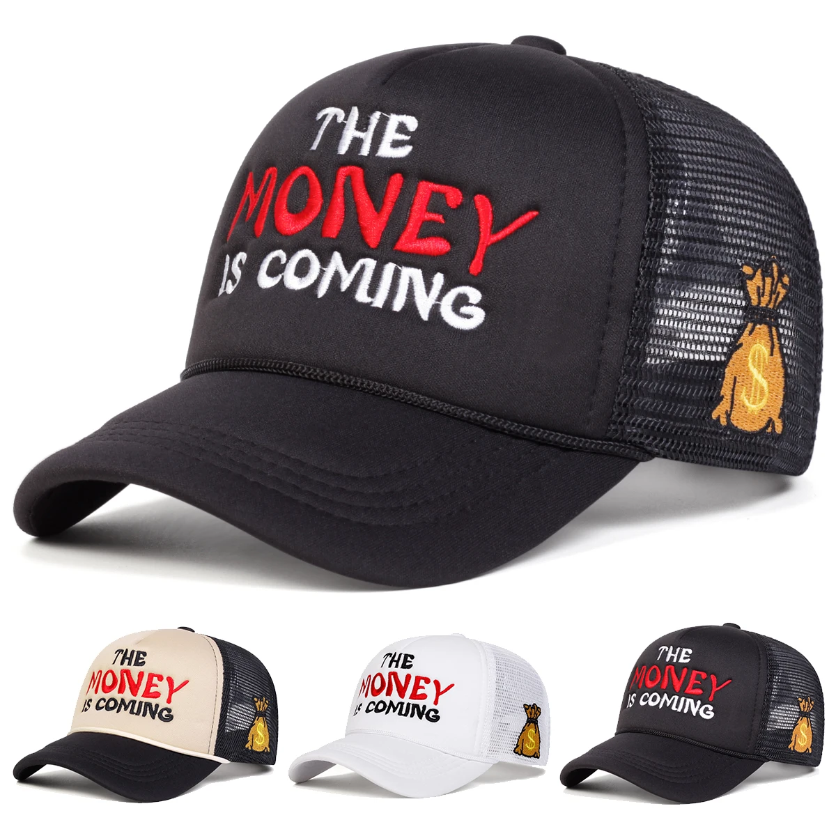 Unisex THE MONEY Letter Embroidery Baseball Net Caps Hip Hop Cap Spring Summer Outdoor Adjustable Casual Hats Sunscreen Hat