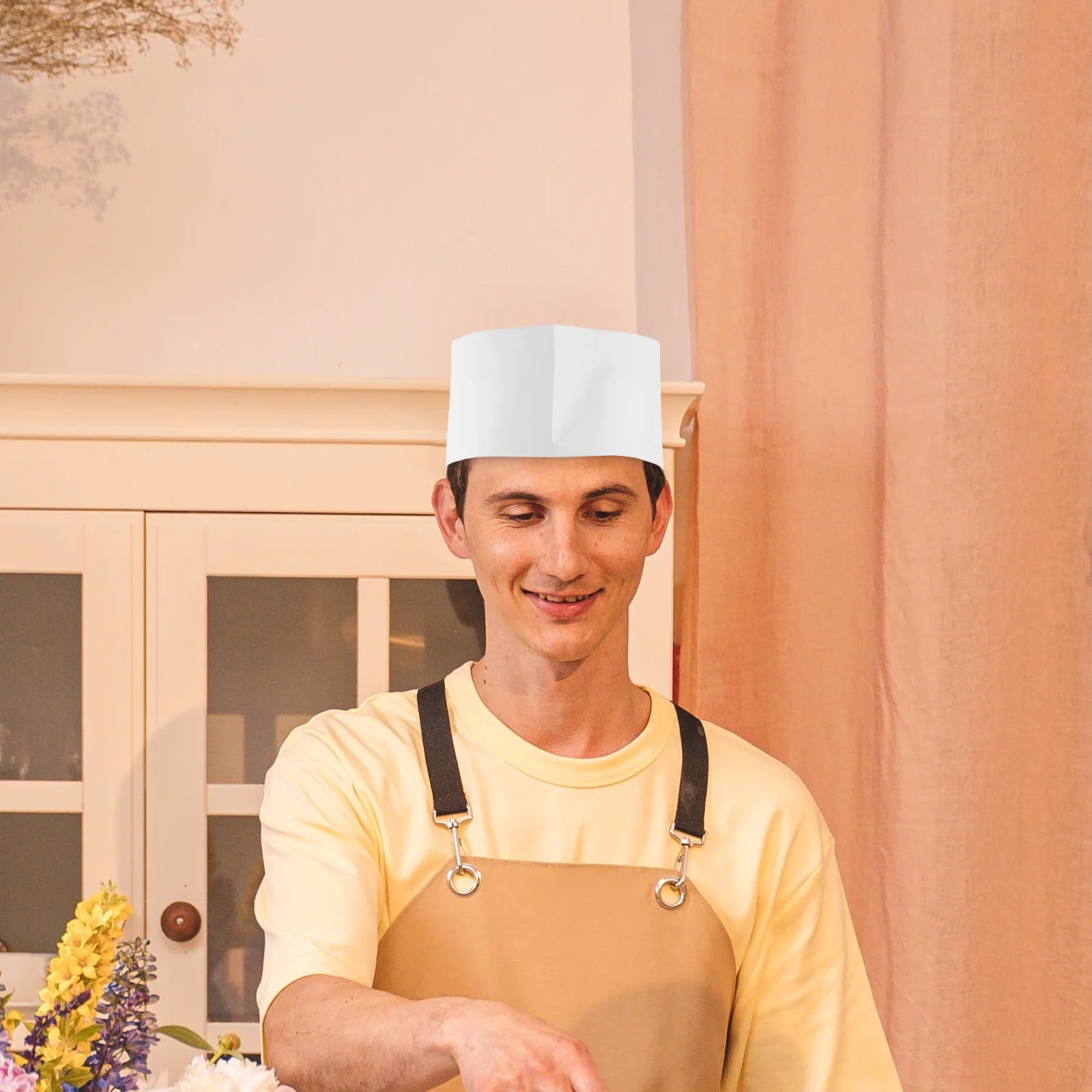 20Pcs Disposable Paper Chef Hat Food Server Hat Kitchen Accessories for Home Restaurant Theme cap