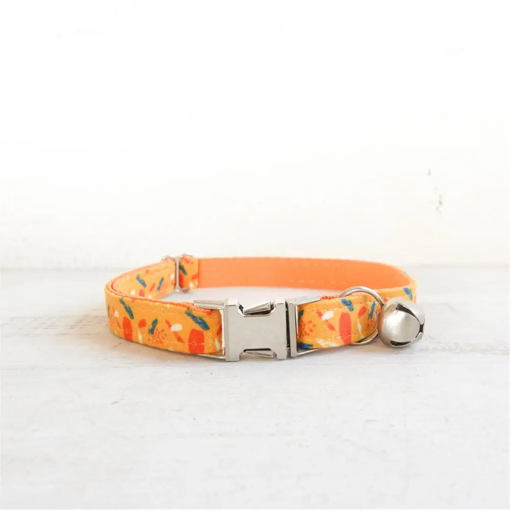 Personalized Cat Collar with Bell, Customized Nameplate, ID Buckle, Adjustable Orange Cartoon Biscuit Cat Collars with Bell