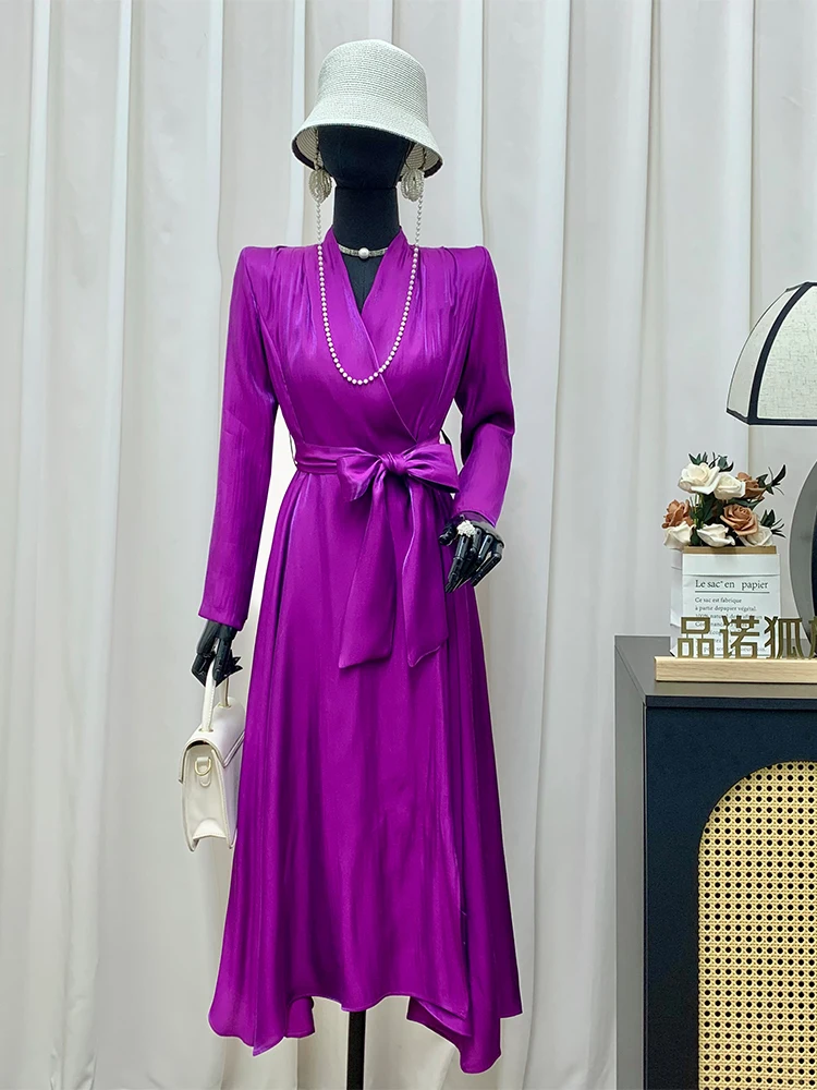 

Новинка! Платье Pinno 2025 Spring Glowing Belted Long Sleeve Dr в стиле русалки, розовое, с широким подолом, корейский стиль, для повседневной носки.