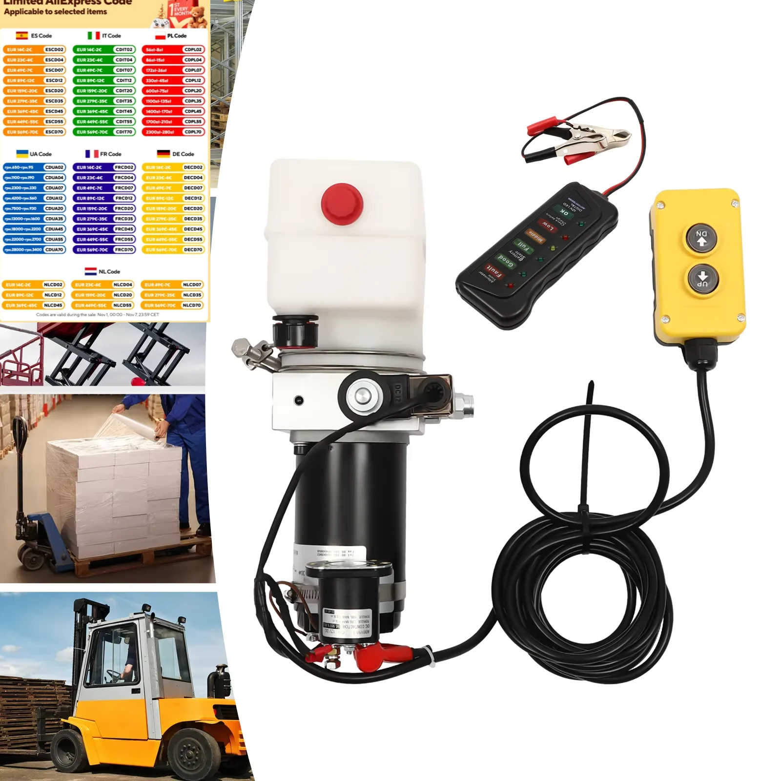 Pompe hydraulique à simple effet 800W, unité de puissance hydraulique DC 12V, pour camion, remorque à benne basculante