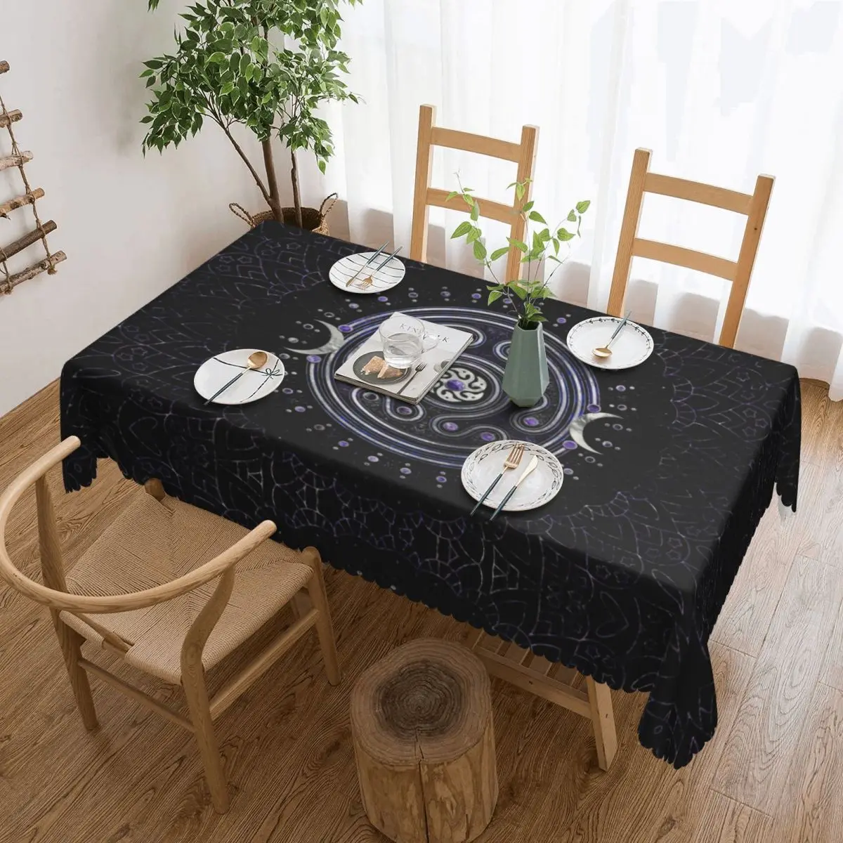 

Triple Moon Goddess Hecate Wheel Tablecloth Rectangular Waterproof Goth Pentagram Witch Witchcraft Table Cloth Cover for Kitchen