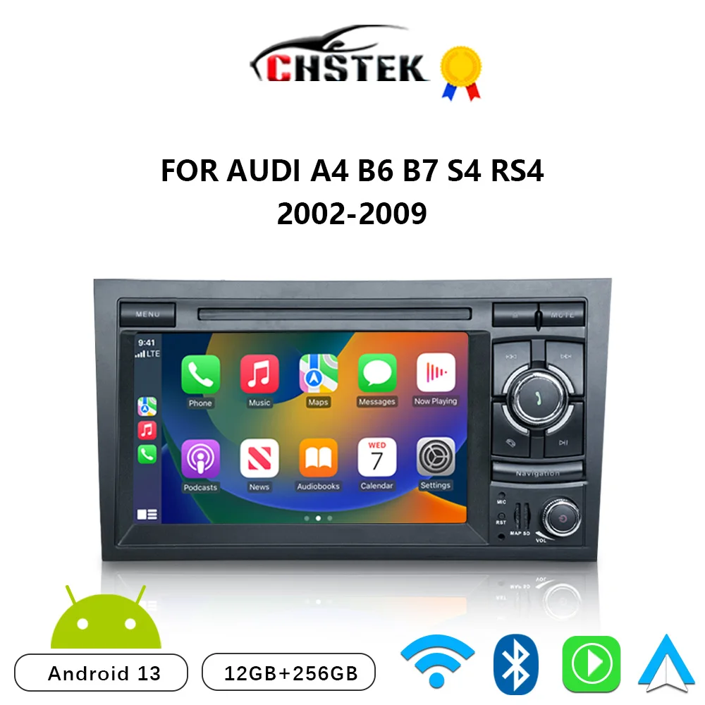 CHSTEK Car Radio Android 13 Carplay For Audi A4 B6 B7 S4 RS4 Seat Exeo 2002-2012 Navigation Bluetooth WIFI 4G Multimedia Stereo 