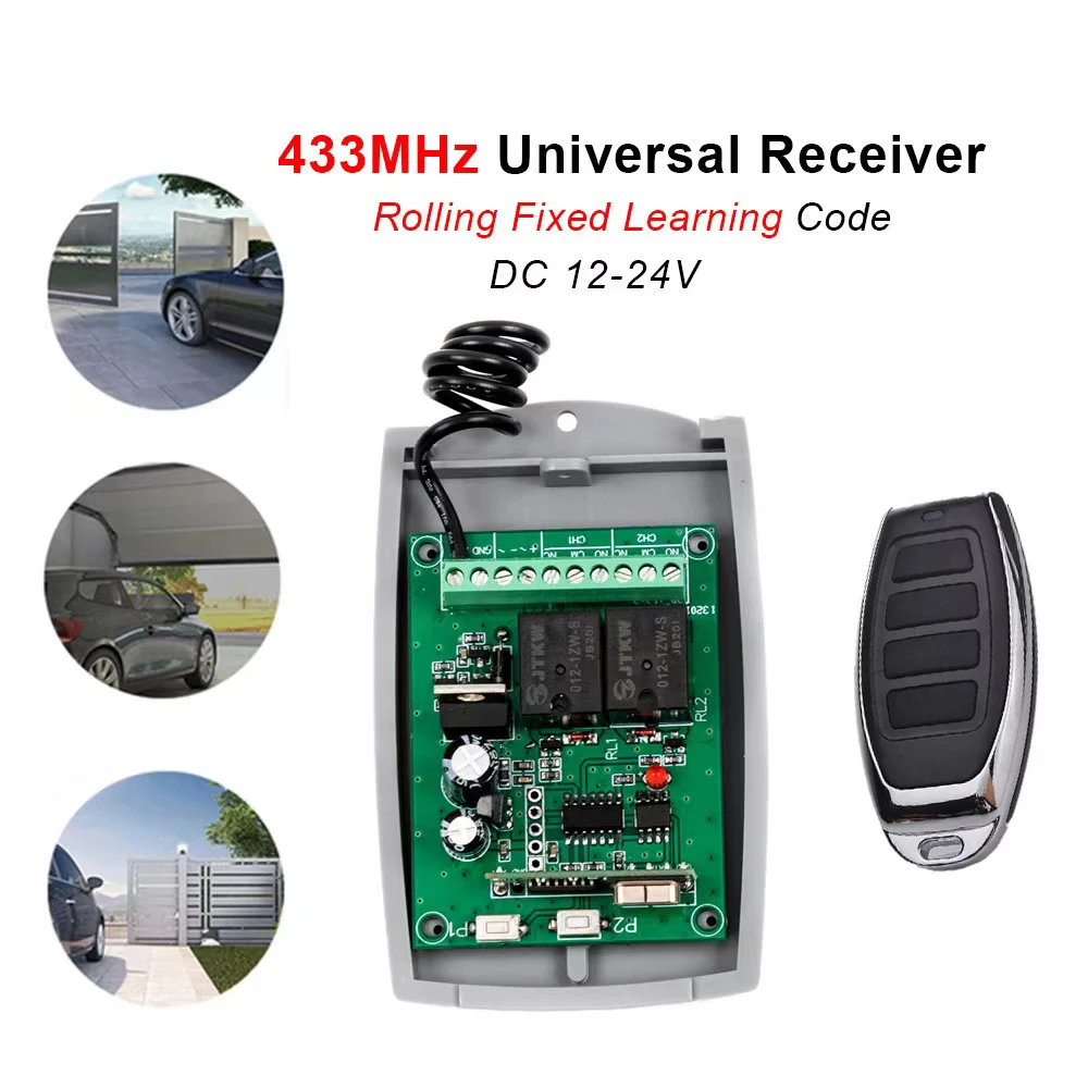 Garage Door Receiver 2CH 433.92MHZ Remote Controller for Doorhan Gate Multi Brand Fixed Learning Rolling Code Universal Receiver