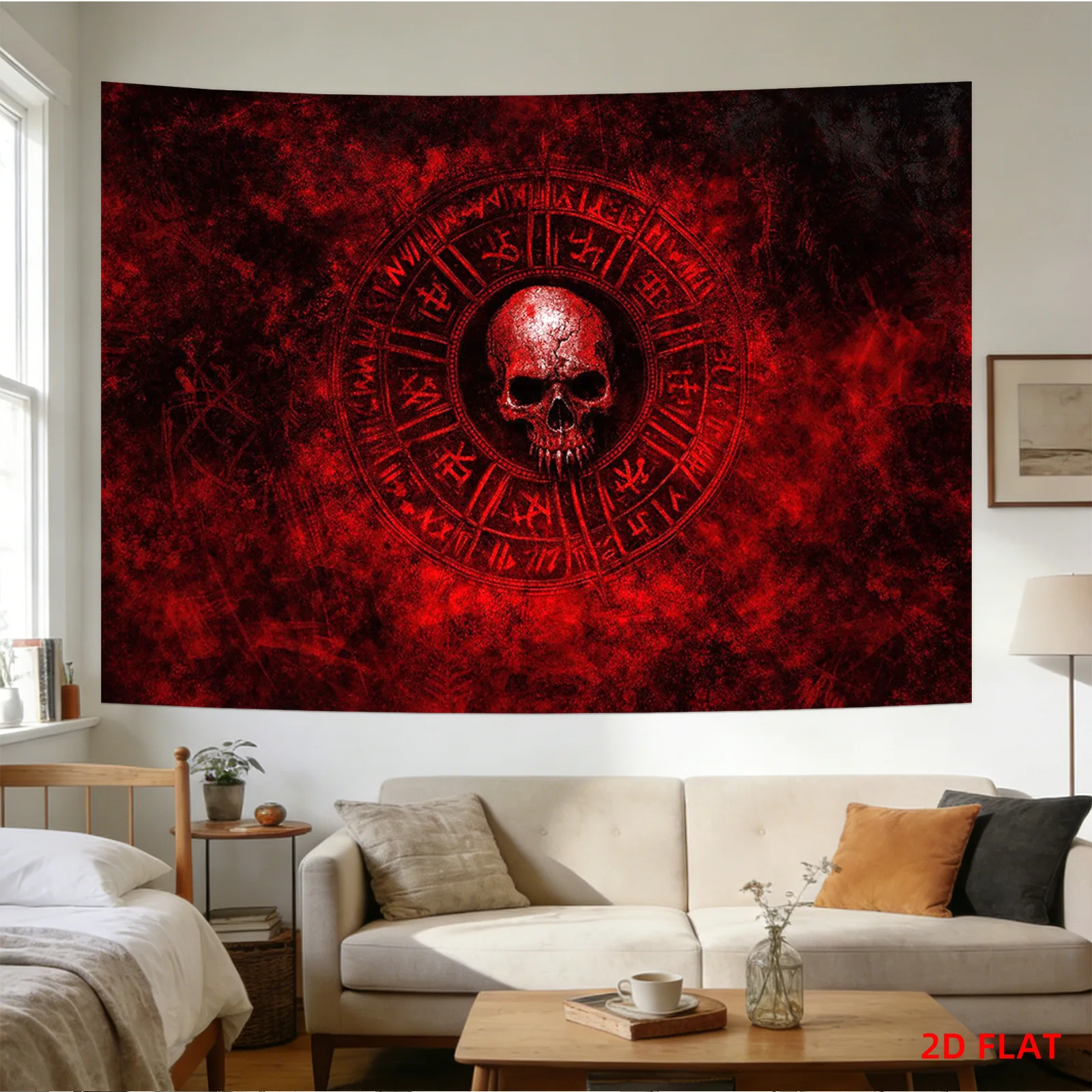 VIKAMA Halloween Gothic Wall Tapestry Retro Old Bloodline Rune Law Array Skull Mysterious Witchcraft Dark Wallpaper Party Decora