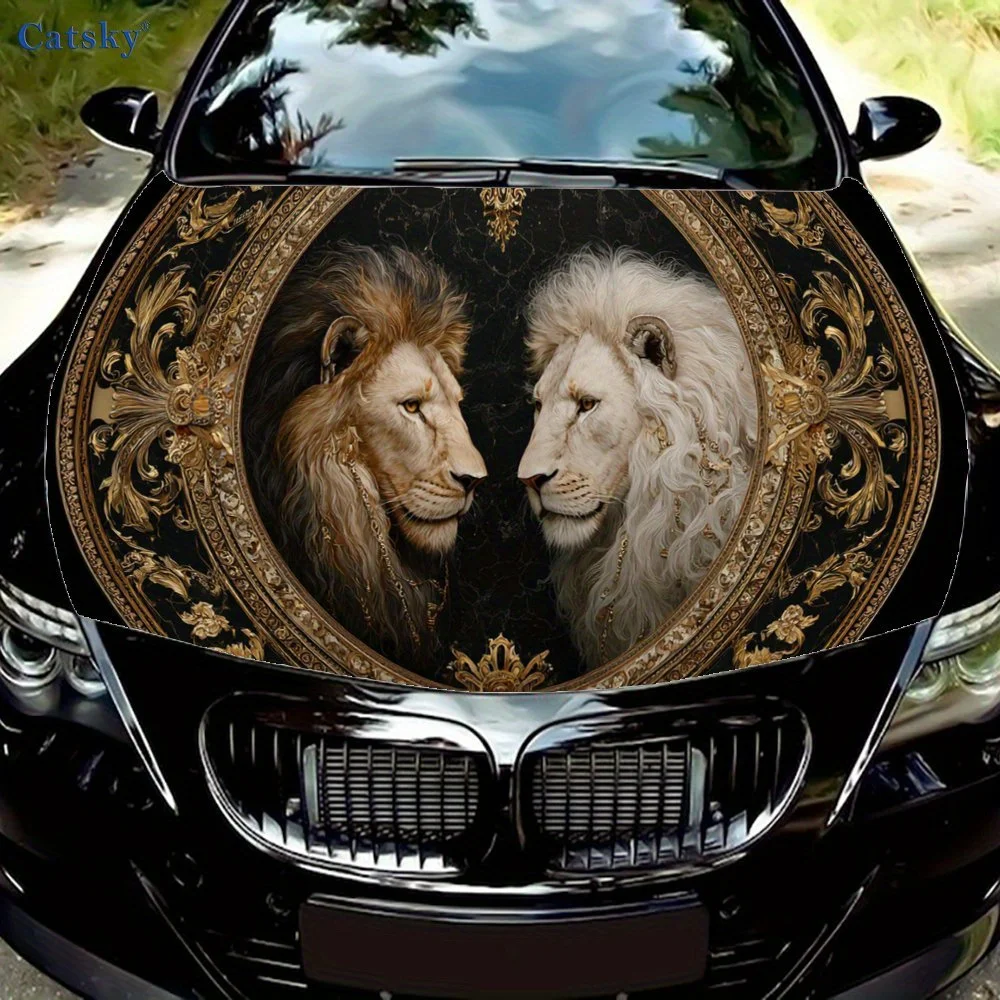 

Роскошная автомобильная виниловая пленка Twin Lions, водонепроницаемая наклейка на капот автомобиля из ПВХ, самоклеящиеся устойчивые к царапинам наклейки для крышки двигателя, Ca