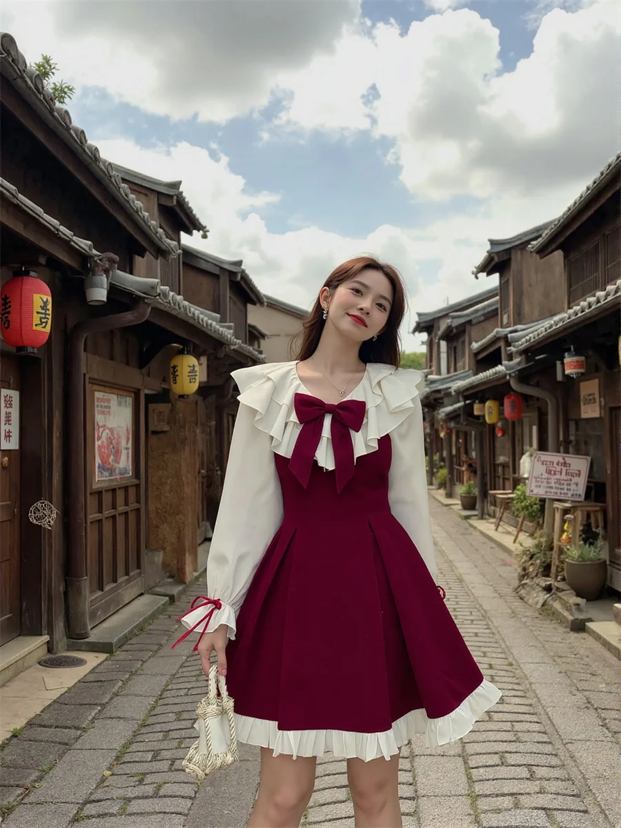 Women'S Dresses Young Lady Long Sleeve Regular Fit Preppy Style Junior Autumn Winter Cut Cute Cutout Cut-Out Cyber Daily Daisy