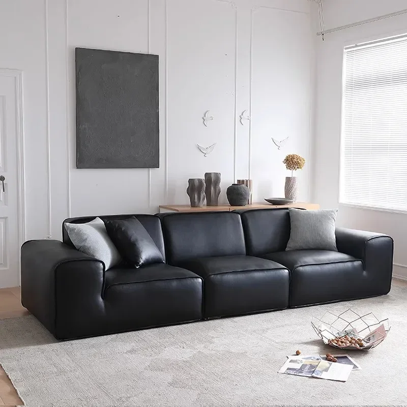 Sofa Minimalist First Layer Cowhide Three-person Sofa Living Room Simple Double Sofan29