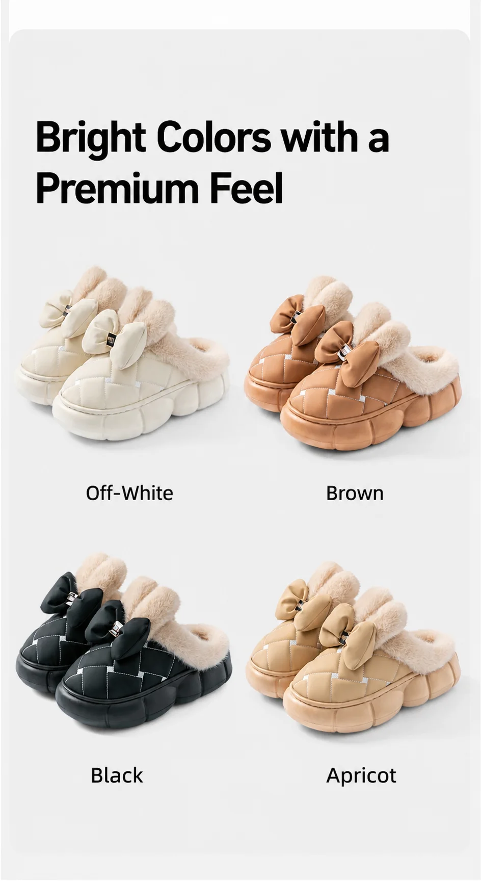 Winterliche, dicke Hausschuhe mit Plateausohle für Damen und Herren, 4 cm, weiche Sohle, flauschig, mit Schleife, warme Baumwollschuhe, rutschfest, für den Innenbereich, Freizeit- und Hausschuhe. – Detail 14