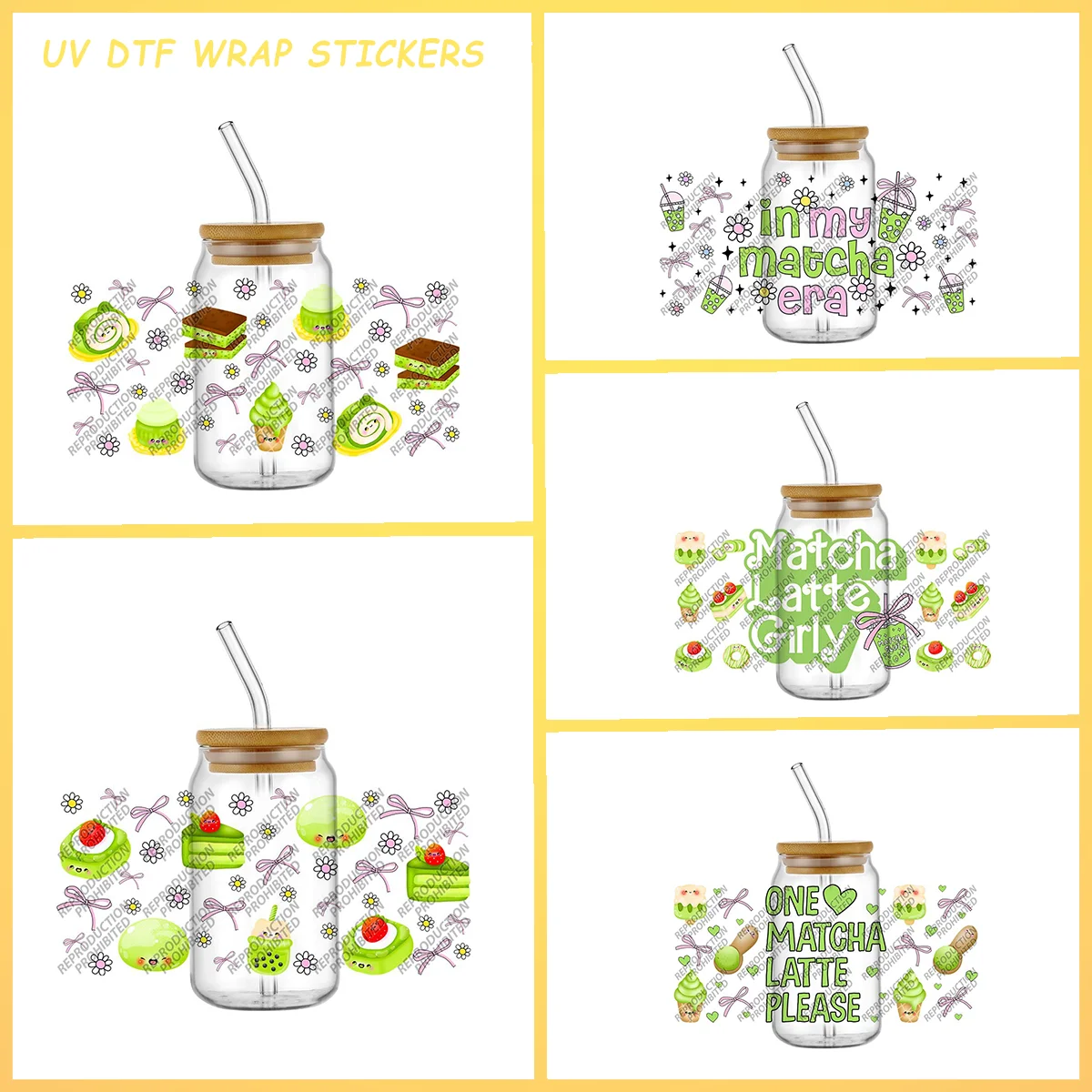 

Наклейки-декали для стаканов 16 унций с рисунком «Вечеринка с матча-латте», УФ-печать, водонепроницаемые, легко наносятся, для кофейных кружек