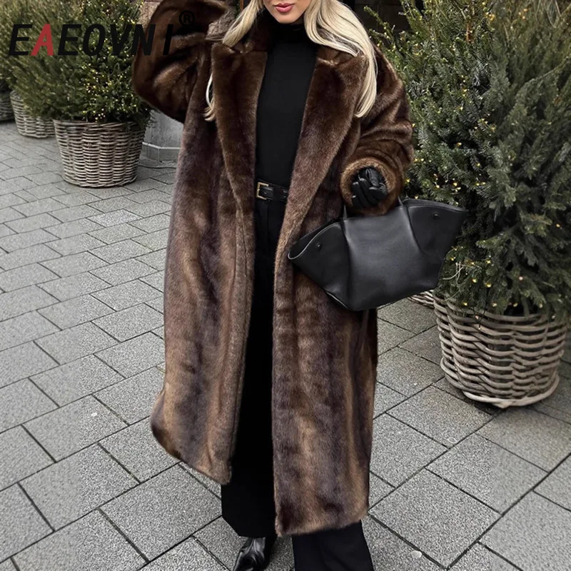 

EAEOVNI модное зимнее длинное пальто на меху для женщин, винтажная теплая свободная верхняя одежда, куртка, уличная одежда, новинка 2023 года, одежда
