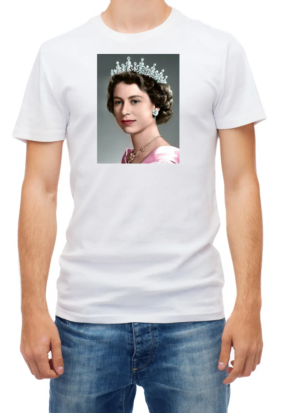 Queen Elizabeth II Colored White T Shirt Men k315