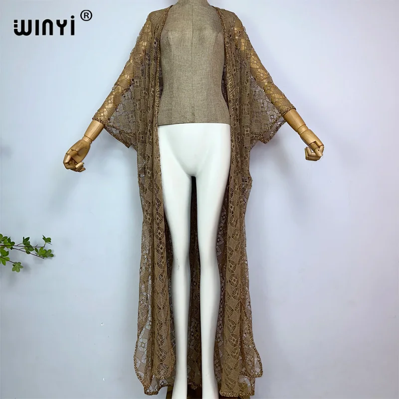 WINYI new summer Africa pure color damski płaszcz długa sukienka elegancka Boho maxi plażowa futerał do pływania pusta seksowny płaszcz seksowne