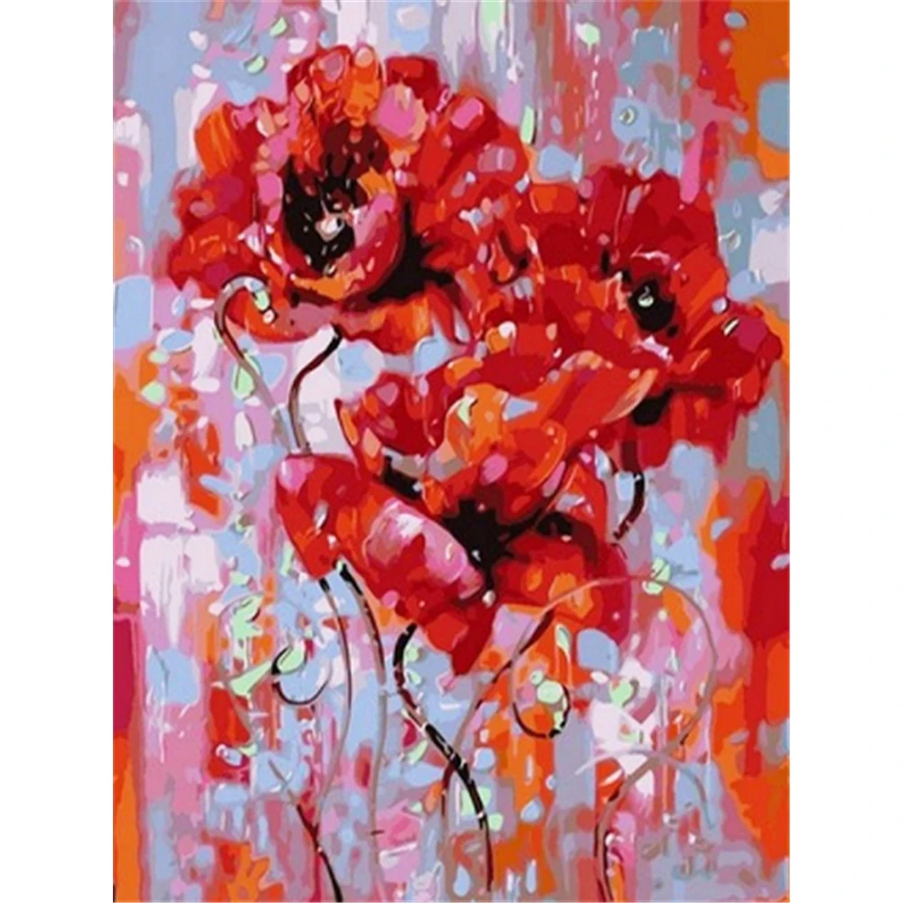 

Poppy Flowers DIY 11CT Cross Stitch Embroidery Kits Needlework Craft Set Printed Canvas Cotton Thread Home Decoration Room