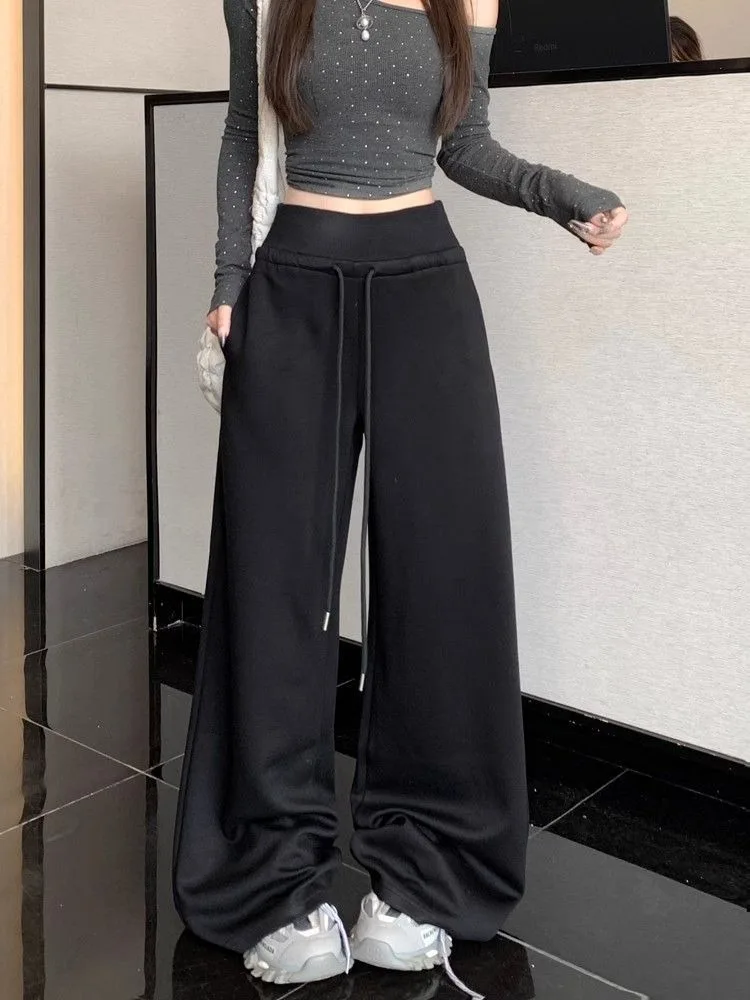Damen-Sweatpants mit hoher Taille und geradem Bein, gerippter Bund, amerikanische Freizeitmode, weite Beine, angenehmes Tragegefühl, Sportmode – Detail 13