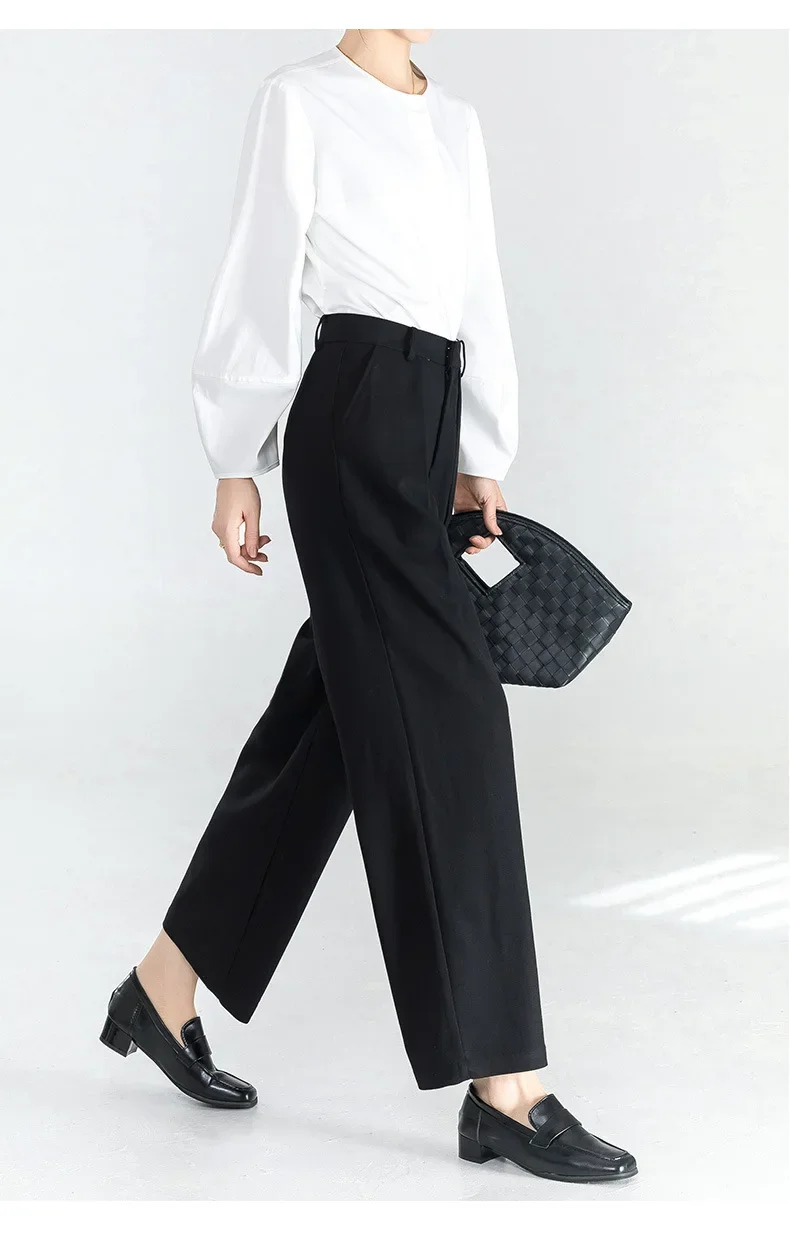 

Tencel Cotton Wool Nine-point Straight Barrel Suit Pants. Women's Spring New Fashion High-waisted Curved Casual Grandma Pants