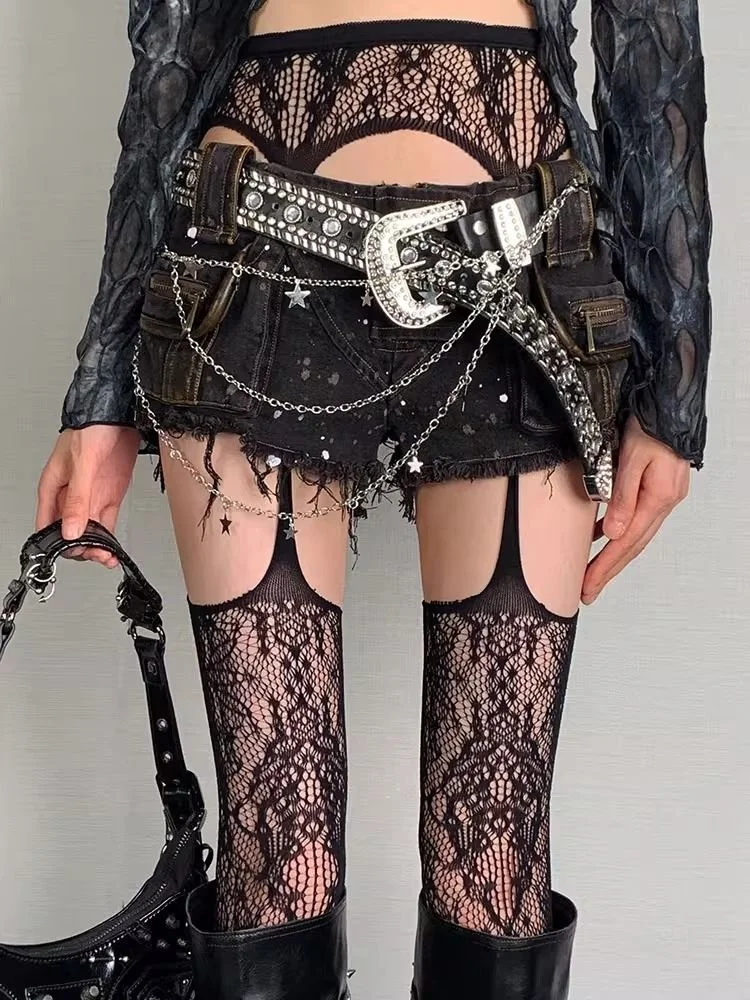 

Millennium Y2k Spicy Girl Sexy Suspender Stockings Women Flower Lace Hollow Stockings Lolita Sweet Pure Desire Punk Thigh Socks