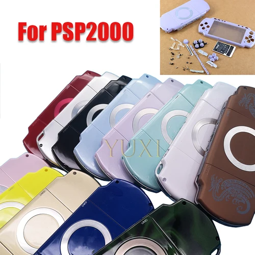 Para PSP 2000 carcasa completa carcasa consola de juegos con botones tornillos etiqueta adhesiva placa frontal superior inferior reemplazo de la cubierta