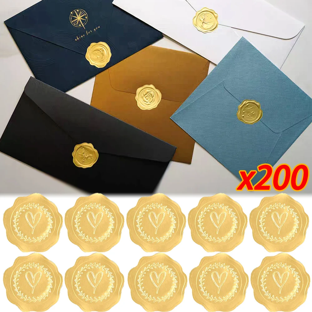 Self Adhesive Gold Embossed Heart Stickers Seal Label Wedding Party Invitation Card Envelope Decoration Christmas Gift DIY Decor