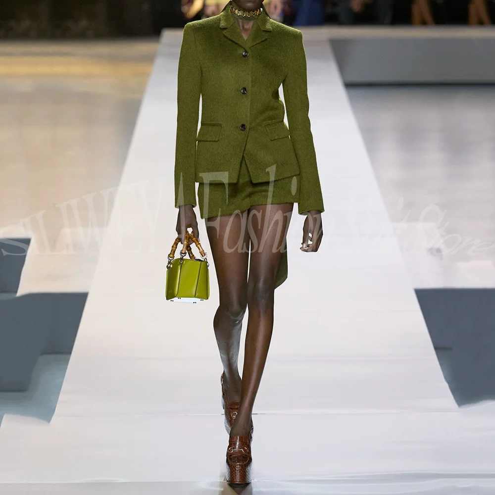 

Роскошный женский шерстяной костюм зеленого цвета, комплект из двух предметов, куртка, юбка, высокое качество, однобортный офисный женский шикарный наряд по индивидуальному заказу