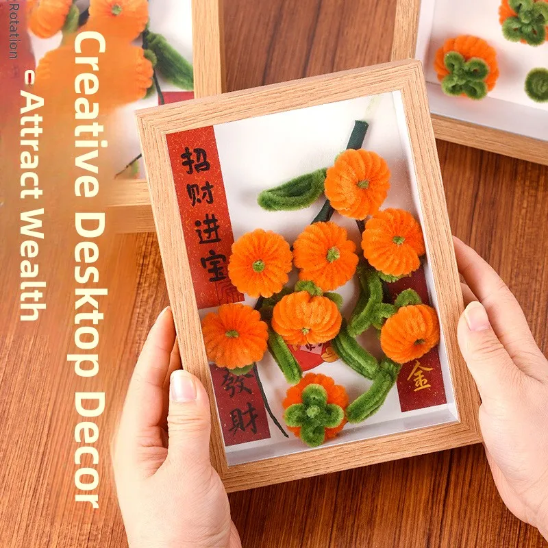 New Year Handmade Persimmon Lucky DIY Twisted Stick Material Frame Painting Ornament Team Building Handmade Gift Decoration