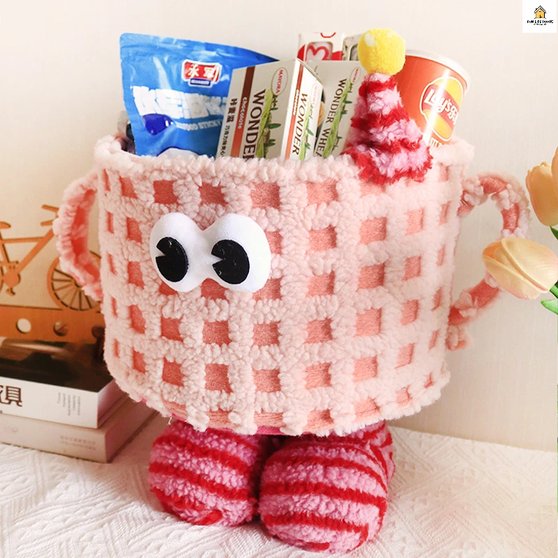 

Cute Cartoon Monster Cashmere Cotton Rope Woven Storage Basket Desktop Snacks Sundries Cosmetics Jewelry Storage Box Gift Home