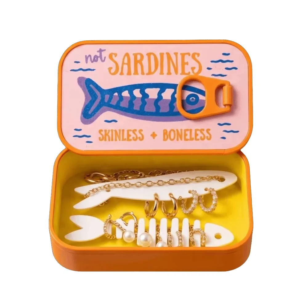 3D Printed Sardine Tin Jewelry Box Durable Creative Jewelry Display Organizer Multi Functional Decorative Fish Bone Jewelry Box