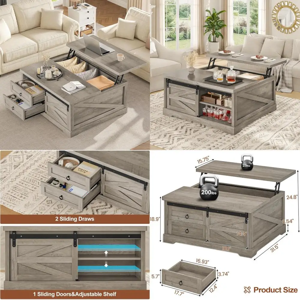 Farmhouse Style Square Coffee Table with Lift Top Storage for Living Room, Large Hidden Compartment