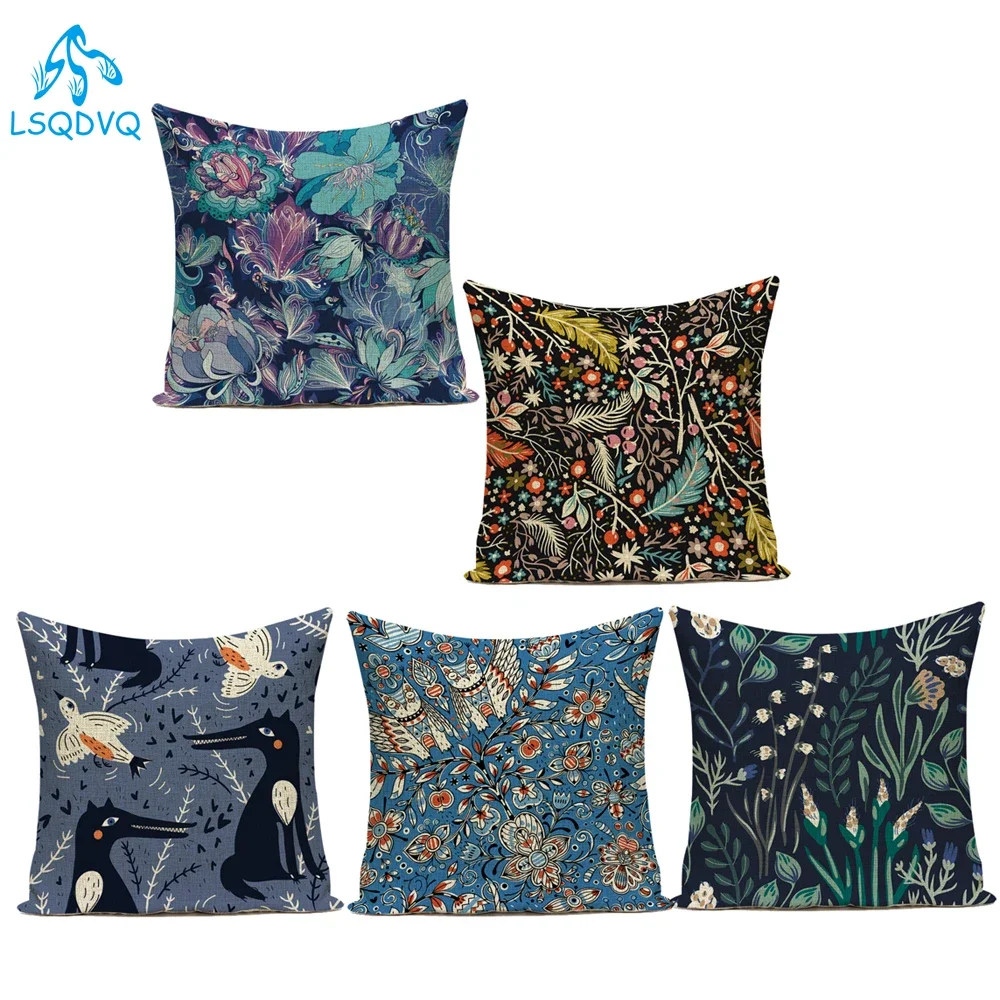 Cotton Linen Sofa Home Decorative Throw Pillows Case Flower Tulip Plant Pillow Cushion Cover Pillowcase for Living Room Decor