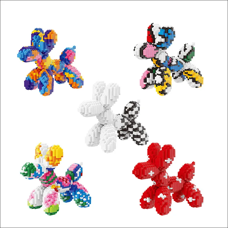 Linkgo Balloon Dog Micro Building Blocks DIY Assembled Colorful Dog Connection Mini Brick Figures Toy For Home Decor