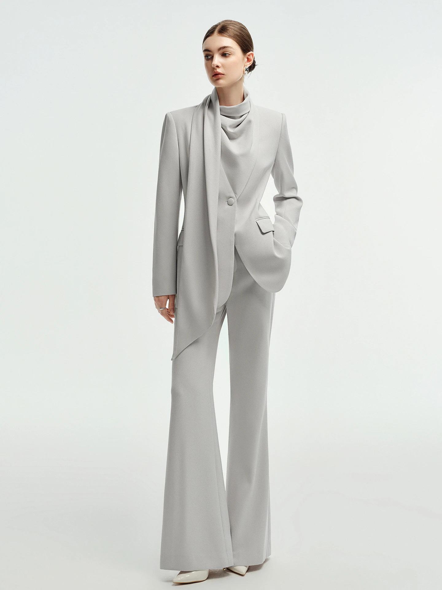 

Fashionable High-Waisted Pants Suit Set Women's Spring New Design Luxury Sensation Scarf Collar Jacket Elegant Business Wear