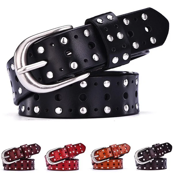 

Fashion Women's Cowhide Waist Belt Rivets Belt Pin Buckles Belt Waistband Punk Jeans Rock Belt Casual Cinturon