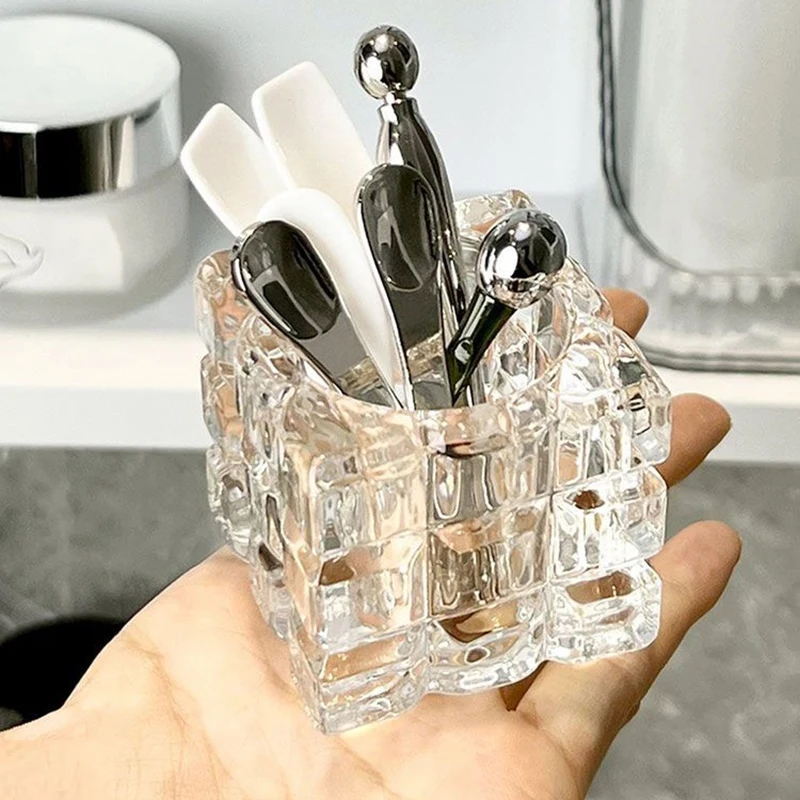 

Mask Spoon Holder Cream Scoop Tabletop Makeup Storage Box For Eye Cream Pick Massage Stick Glass Candlestick Makeup Organizer