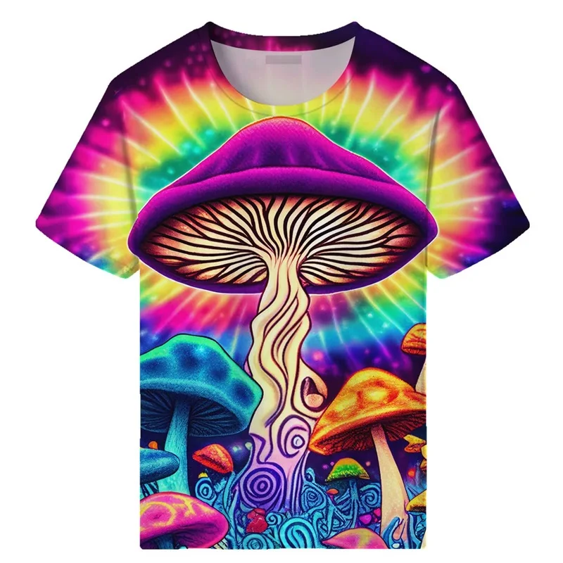 

3D Printed Novelty Tie Dye Style T-Shirts Men Short Sleeves Mushroom Graphic Tee Tops Casual Oversized Men T Shirt Ropa Hombre