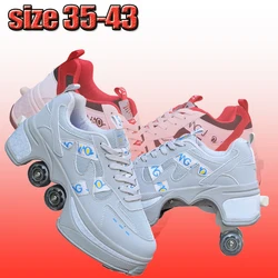 Casual Deformation Parkour Runaway Sneakers Rounds Walk Outdoor Sport Roller Skate Shoes Deform Wheel 4 Wheels Skates Kid Adult