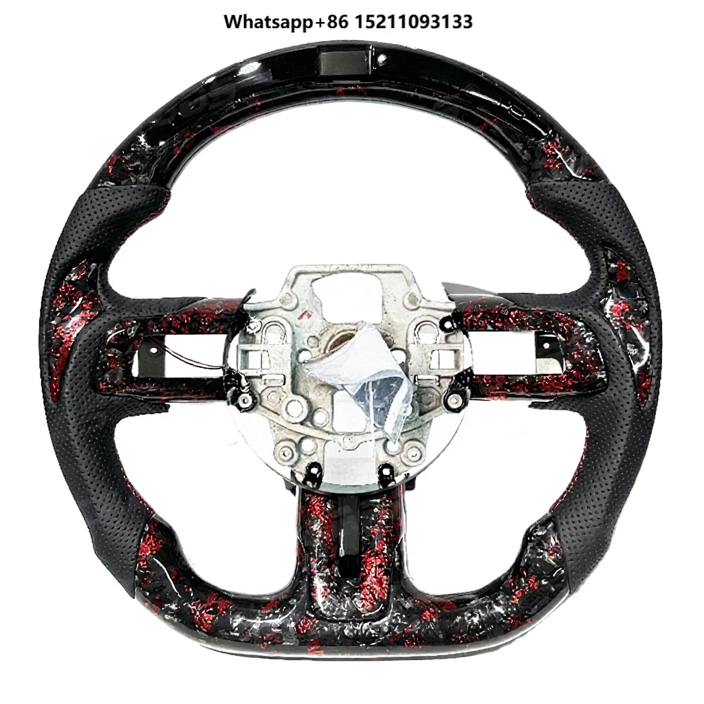 For 2015 2016 2018 2020 2023 Red Forged Carbon Fiber Sports Steering Wheel with Thumb Grip Car Parts