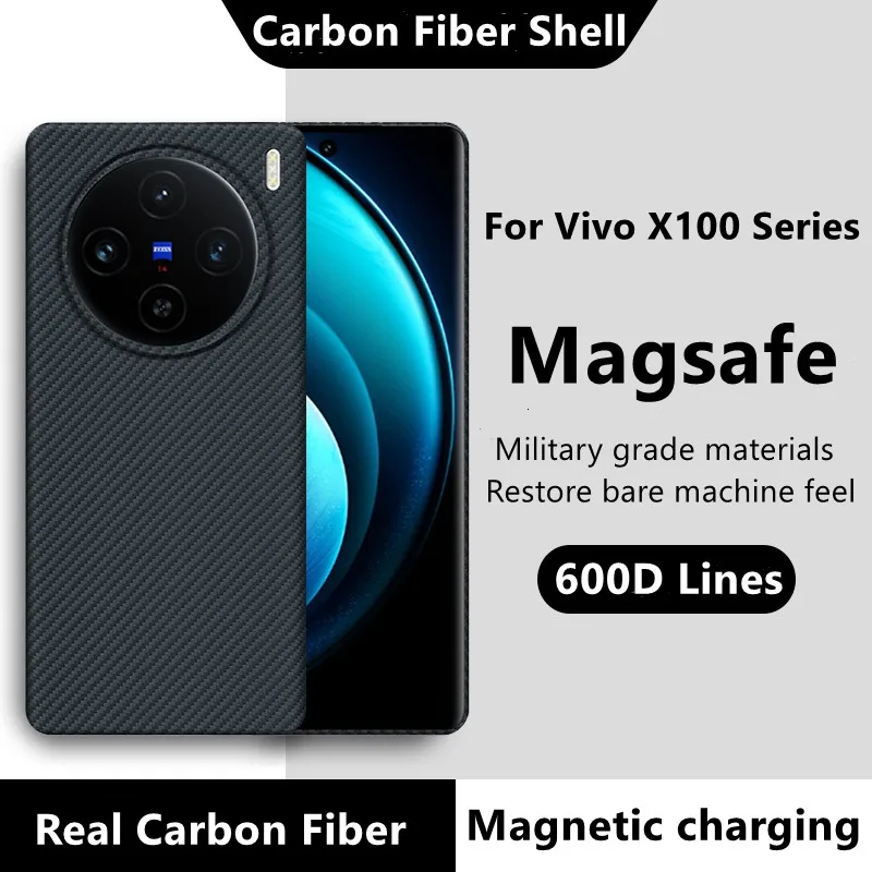 For Magnetic Magsafe For Viv0 X100 Pro Carbon Fiber Case Ultra-thin Aramid Fiber For Vivo X100s Pro Wireless Charging Back Cover