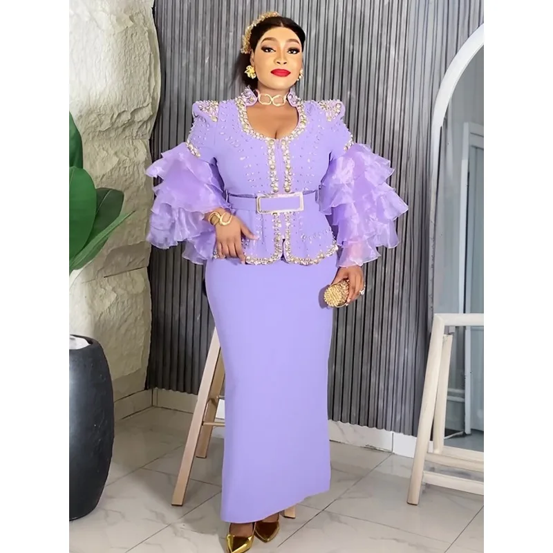 Aangepaste luxe vintage jurken voor vrouwen bruiloft prom avondjurk lange mouw jurk dashiki kralen gewaad Turkije Afrikaans